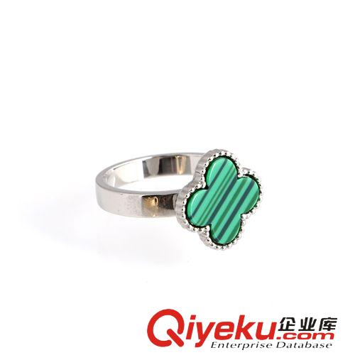 四葉草 速賣通外貿(mào)貨源出口混批 爆款熱賣 綠瑪瑙大四葉草不銹鋼戒指原始圖片3