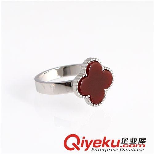 四葉草 速賣通外貿(mào)貨源出口混批 紅瑪瑙大四葉草不銹鋼戒指原始圖片3
