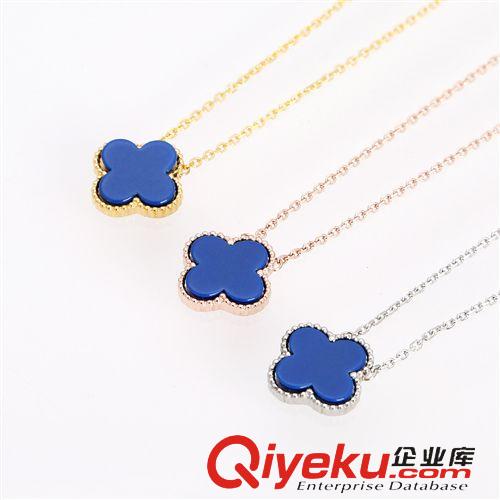 四葉草 速賣通外貿(mào)飾品貨源批發(fā) 毛衣鏈日韓可愛黑膠四葉草不銹鋼項鏈