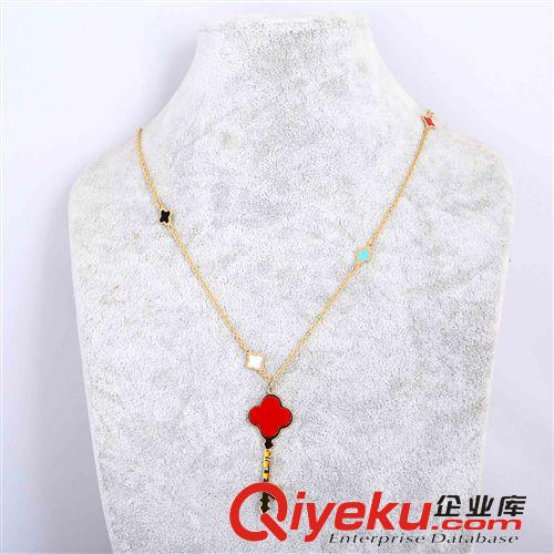 四葉草 速賣(mài)通外貿(mào)出口 彩色滴膠四葉草TFN鑰匙金色長(zhǎng)鏈不銹鋼項(xiàng)鏈批發(fā)原始圖片3