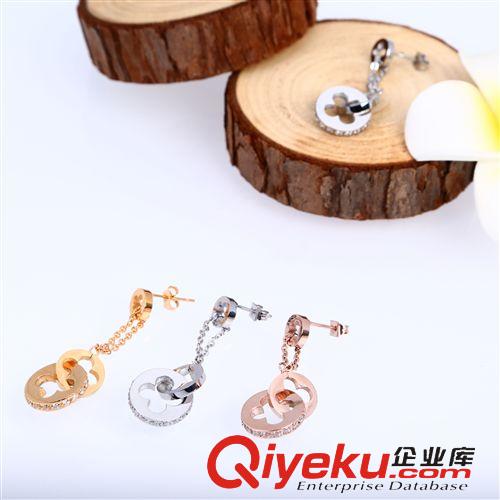 四葉草 專賣廠價批發(fā) 三色可選 歐美鑲鉆圓環(huán)耳釘 不銹鋼鏤空四葉草耳墜原始圖片2