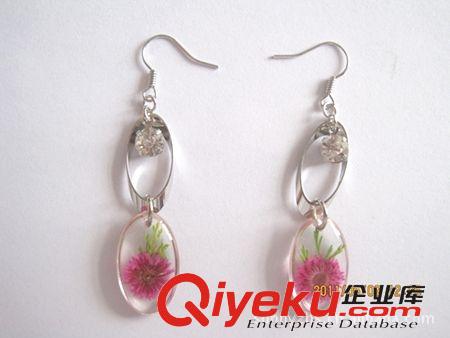 耳環(huán) 供應(yīng)真花押花飾品-鑲鉆橢圓真花耳環(huán)