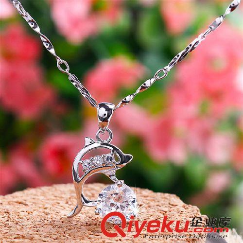 吊墜、項(xiàng)墜 925銀水晶銀飾項(xiàng)鏈女款  短款海豚吊墜鎖骨鏈 情人節(jié)禮物送女友原始圖片3