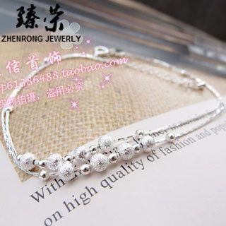 腳鏈 臻榮韓國飾品 八磨砂珠間小珠鍍銀 925純銀轉(zhuǎn)運珠腳鏈 外貿(mào)批發(fā)