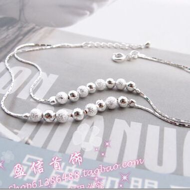 腳鏈 臻榮韓國(guó)飾品 八磨砂珠間小珠鍍銀 925純銀轉(zhuǎn)運(yùn)珠腳鏈 外貿(mào)批發(fā)