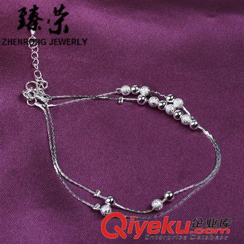 腳鏈 臻榮韓國(guó)飾品 八磨砂珠光珠鍍銀 925純銀轉(zhuǎn)運(yùn)珠腳鏈 外貿(mào)批發(fā)