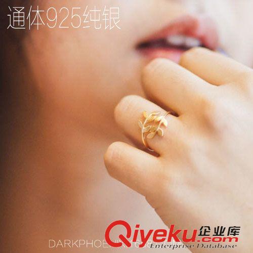 新品 NEW 925纯银戒指指环橄榄枝小树叶韩版简约尾戒小戒指银女款尾戒