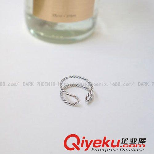 明星同款推薦 韓版泰銀925純銀開口戒指指環(huán)繩股麻花編紋絞絲復(fù)古素銀戒指原始圖片3