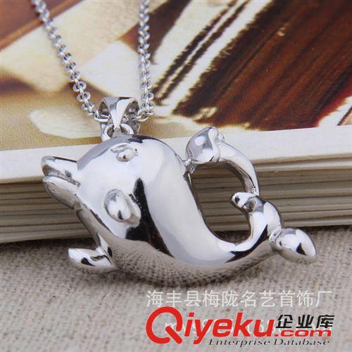 海豚魚類 zp925純銀鍍白金光面海豚吊墜/海豚項(xiàng)墜 {zx1}飾品 廠家直銷
