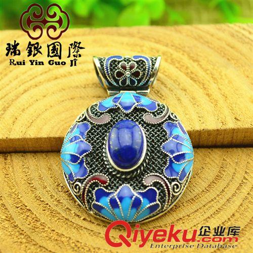 景泰藍(lán)琺瑯掐絲工藝 925銀景泰藍(lán)鑲吊墜 鑲嵌tr水晶金石南紅項(xiàng)飾 女士項(xiàng)鏈掛飾批發(fā)