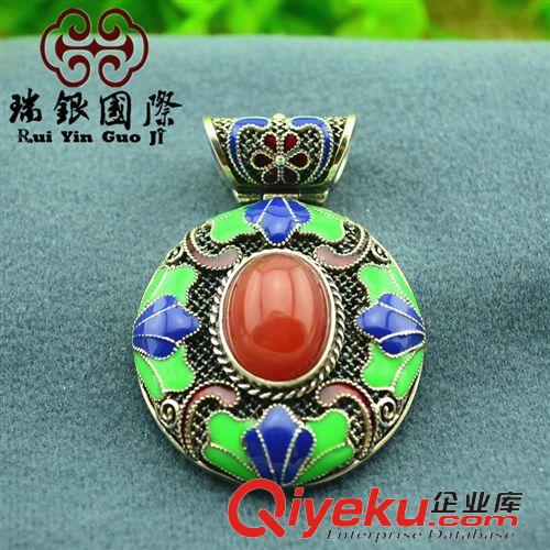 景泰藍(lán)琺瑯掐絲工藝 925銀景泰藍(lán)鑲吊墜 鑲嵌tr水晶金石南紅項(xiàng)飾 女士項(xiàng)鏈掛飾批發(fā)