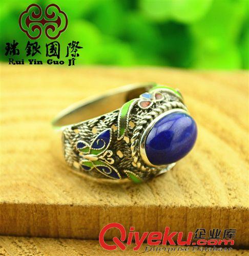 景泰藍(lán)琺瑯掐絲工藝 925銀帝王青老油料景泰藍(lán)掐絲琺瑯戒指 tr青金石戒指 水晶手飾原始圖片2
