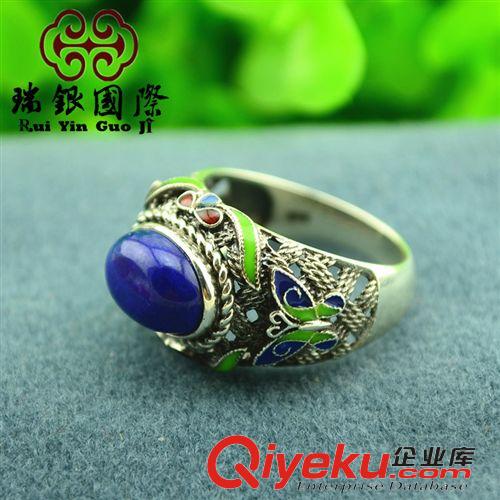 景泰藍(lán)琺瑯掐絲工藝 925銀帝王青老油料景泰藍(lán)掐絲琺瑯戒指 tr青金石戒指 水晶手飾原始圖片3