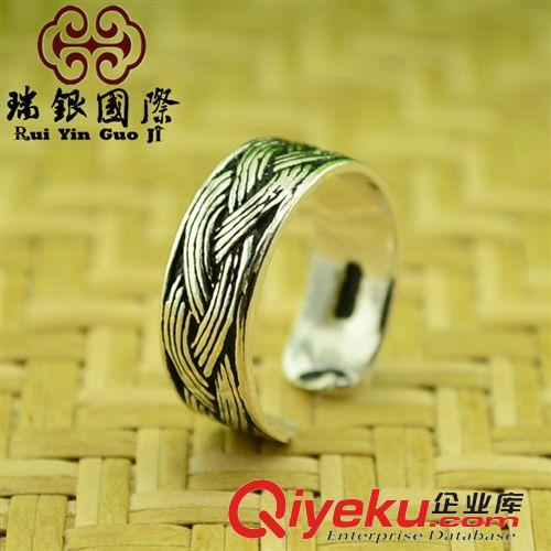 泰銀飾品專區 s925泰銀 編織紋戒指 個性復古民族風開口情侶尾戒 歐美朋克