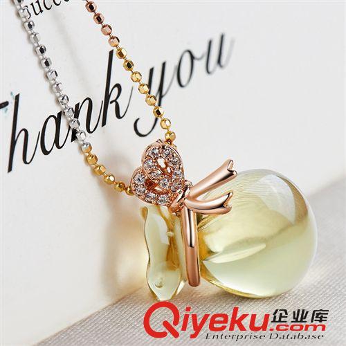淘寶爆款TOP50 銀龍珠寶廠家直銷s925純銀黃晶檸檬晶錢袋鎖骨項鏈項飾首飾品批發原始圖片3