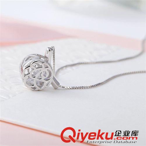 款式類別 925銀 韓版玖瑰花項(xiàng)鏈 皓石韓國風(fēng)時(shí)尚手工材料銀飾批發(fā)
