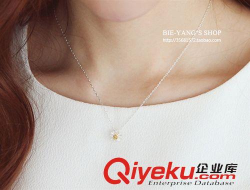 項鏈/吊墜/套鏈/配鏈 廠家直銷2014新款925純銀項飾批發套鏈批發素銀小雛菊太陽花項鏈原始圖片3