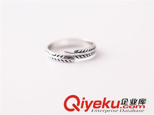 戒指 S925純銀戒指批發(fā)原創(chuàng){dj2}新款滴油羽毛戒指 尾戒小指戒 半指戒指原始圖片2