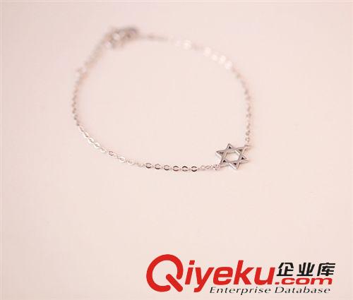 手鏈/手鐲 廠家直銷2014新款925純銀飾品腳飾品素銀拉絲【六角星芒】手鏈原始圖片2