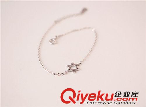 手鏈/手鐲 廠家直銷2014新款925純銀飾品腳飾品素銀拉絲【六角星芒】手鏈原始圖片3