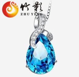 純銀吊墜 S925純銀項(xiàng)鏈女款鎖骨長款 水晶飾品 天使之淚吊墜002 銀飾品批發(fā)