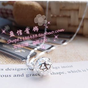 吊墜 雅麗華韓國銀飾品 縷空球鍍銀 925純銀項鏈 外貿批發 含鏈原始圖片2