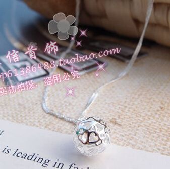 吊墜 雅麗華韓國銀飾品 縷空球鍍銀 925純銀項鏈 外貿批發 含鏈原始圖片3