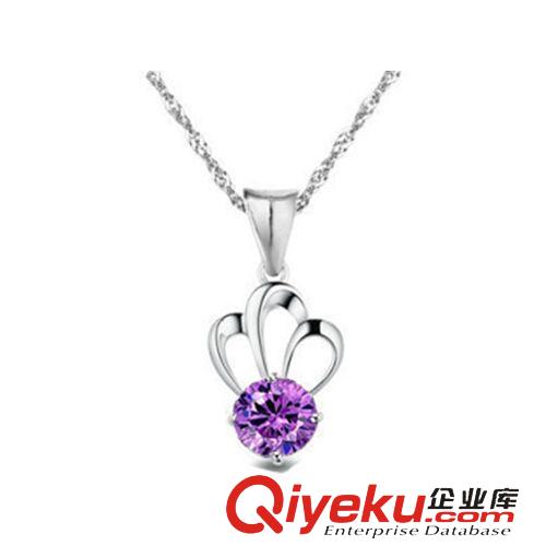 鍍白金（仿925銀飾品） 飾品批發(fā) S925純銀項(xiàng)鏈 女款 鎖骨鏈鍍白金 銀飾品 皇冠項(xiàng)鏈PE044原始圖片3
