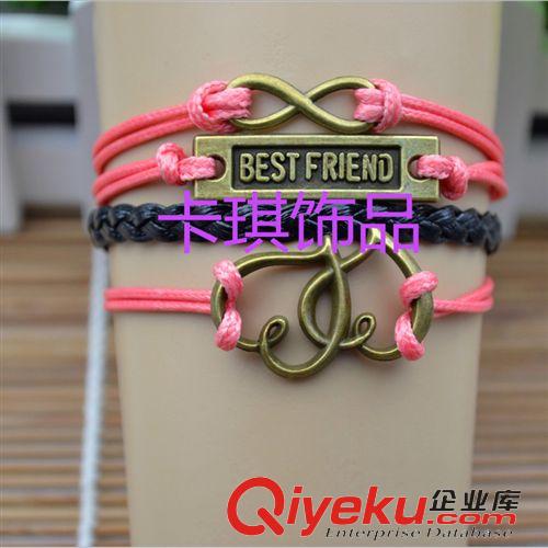 歐美復(fù)古編織手鏈 新款 雙心愛心love手工混色多層 新款歐美時(shí)尚 DIY復(fù)古 編織手鏈原始圖片2