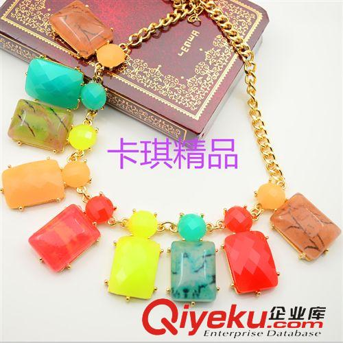 夸張寶石項(xiàng)鏈 歐美飾品 彩鉆寶石 幾何項(xiàng)鏈 質(zhì)感夸張 短款鎖骨鏈 新款原始圖片3