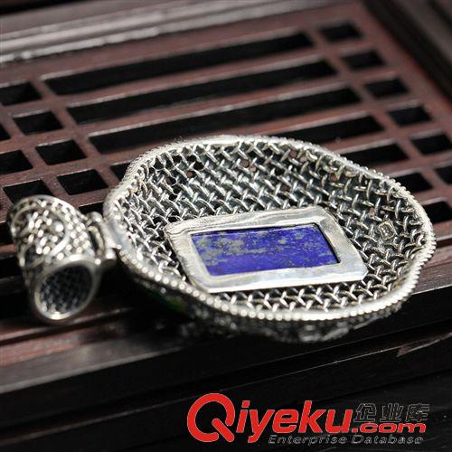 925純銀吊墜 納福閣銀飾批發(fā) 泰國(guó)琺瑯掐絲工藝 925純銀鑲tr青金石泰銀吊墜原始圖片3