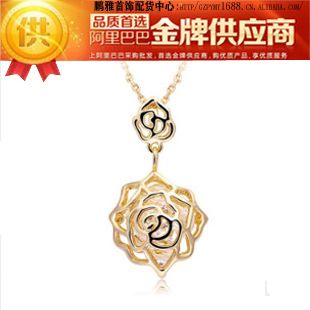 銅鍍玫瑰金系列 韓國飾品 鍍玫瑰金項鏈 毛衣鏈 鍍18K 山茶花項鏈 廠家直銷批發(fā)原始圖片2