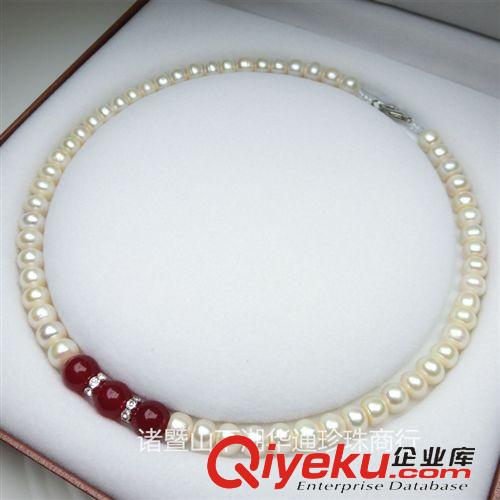 扁珠項(xiàng)鏈 tr淡水珍珠產(chǎn)地直銷 真品8-9珍珠項(xiàng)鏈瑪瑙首飾飾品批發(fā)加盟