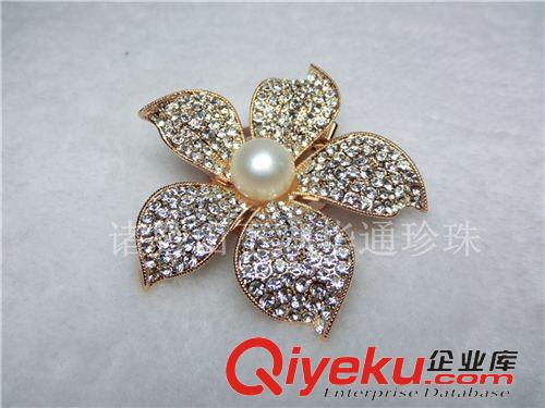 胸花飾品 新款 韓版tr淡水珍珠飾品 精品鋯石玫瑰色微鑲胸花胸針原始圖片3