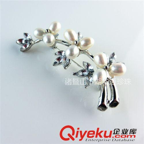 胸花飾品 新款 韓版tr淡水珍珠飾品 精品鋯石玫瑰色微鑲胸花胸針