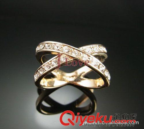 套裝 JLOVE獨(dú)一造型！歐美外貿(mào)飾品 交叉水晶戒指 復(fù)古鏤空鉆戒原始圖片2