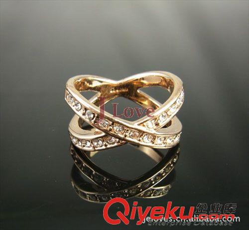 套裝 JLOVE獨(dú)一造型！歐美外貿(mào)飾品 交叉水晶戒指 復(fù)古鏤空鉆戒原始圖片3