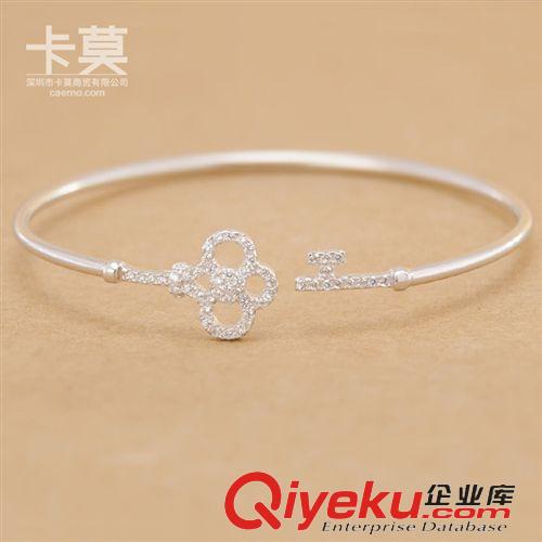 925成品 S925純銀微鑲鋯石鉆電鍍白金D家蒂凡*鑰匙手環(huán)手鐲 工廠批發(fā)