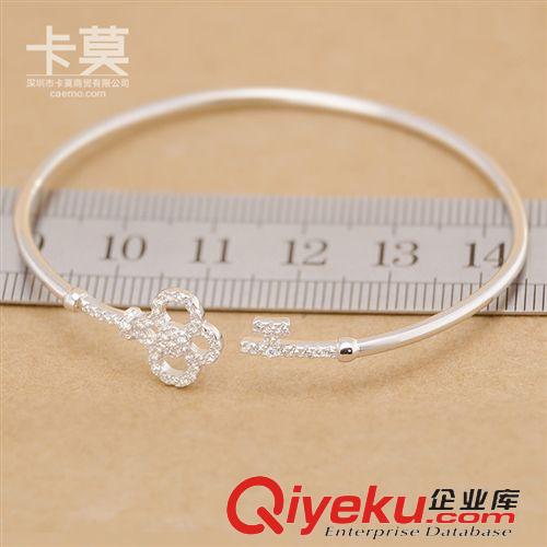 925成品 S925純銀微鑲鋯石鉆電鍍白金D家蒂凡*鑰匙手環(huán)手鐲 工廠批發(fā)