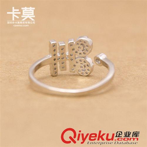 925成品 S925純銀微鑲鋯石鉆羊年羊字開(kāi)口戒指可調(diào)節(jié)尺寸工廠批發(fā)