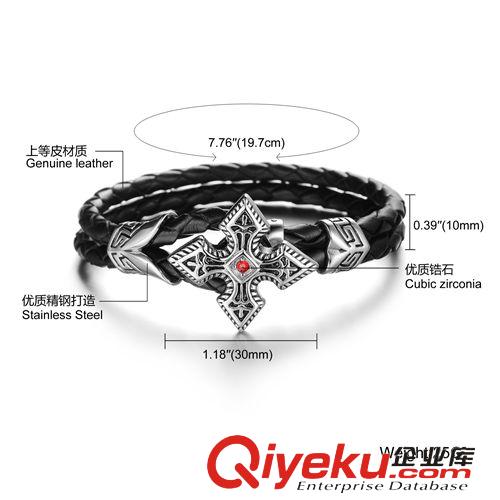 外貿(mào)推薦 廠家批發(fā) 復(fù)古個(gè)性 黑色真皮 男士鈦鋼 勇士手鏈代理一件代發(fā)948原始圖片2