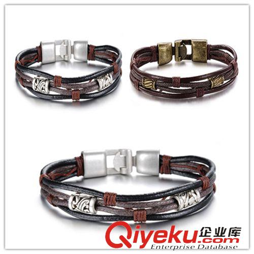 外貿(mào)推薦 網(wǎng)店代理 一件代發(fā)貨 時尚潮流 真皮手環(huán) 個性鎖鏈 皮質(zhì)男手鐲939