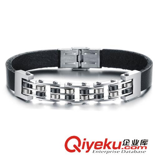 外貿(mào)推薦 網(wǎng)店代理 一件代發(fā)貨 時尚潮流 真皮手環(huán) 個性鎖鏈 皮質(zhì)男手鐲939原始圖片2