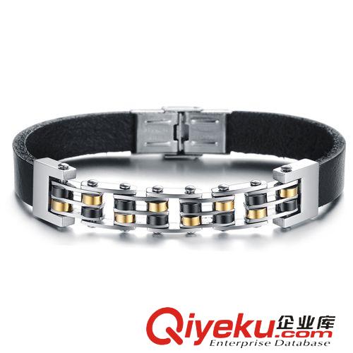 外貿(mào)推薦 網(wǎng)店代理 一件代發(fā)貨 時尚潮流 真皮手環(huán) 個性鎖鏈 皮質(zhì)男手鐲939原始圖片3