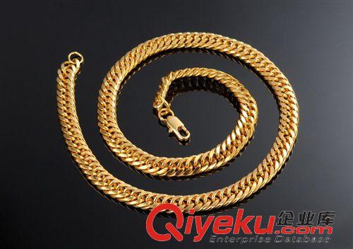 新款發(fā)布 廠家供應(yīng) 仿黃金項飾 銅鍍18k金 扁平男士霸氣粗款項鏈 不掉色727原始圖片2
