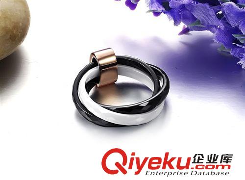 陶瓷系列 網(wǎng)店代理加盟 三圈戒指 黑白陶瓷 閃鉆玫瑰金男女3環(huán)關(guān)節(jié)戒324原始圖片2