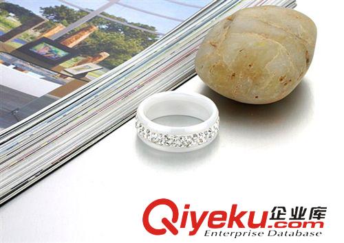 陶瓷系列 飾品代理代銷 個性雙排閃鉆 鑲鉆戒指 黑色陶瓷 男女士指環(huán)296原始圖片2