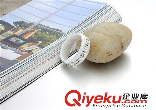 陶瓷系列 飾品代理代銷 個性雙排閃鉆 鑲鉆戒指 黑色陶瓷 男女士指環(huán)296原始圖片3
