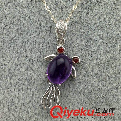 首飾系列 新款925銀飾紫晶金魚吊墜 女性時尚首飾品 925紫晶金魚銀飾項鏈原始圖片2