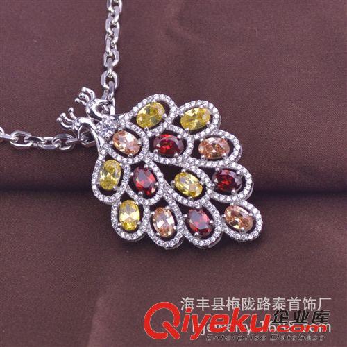 【十二月新品】 歐美時尚飾品 孔雀翎s925項鏈吊墜 寶石吊墜 滿鉆頸鏈女原始圖片3